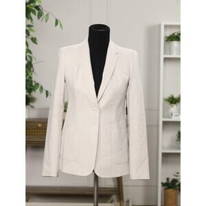 NWT Elie Tahari Linen Blazer Jacket Size 2 Tan Beige Minimalist Quiet Luxury